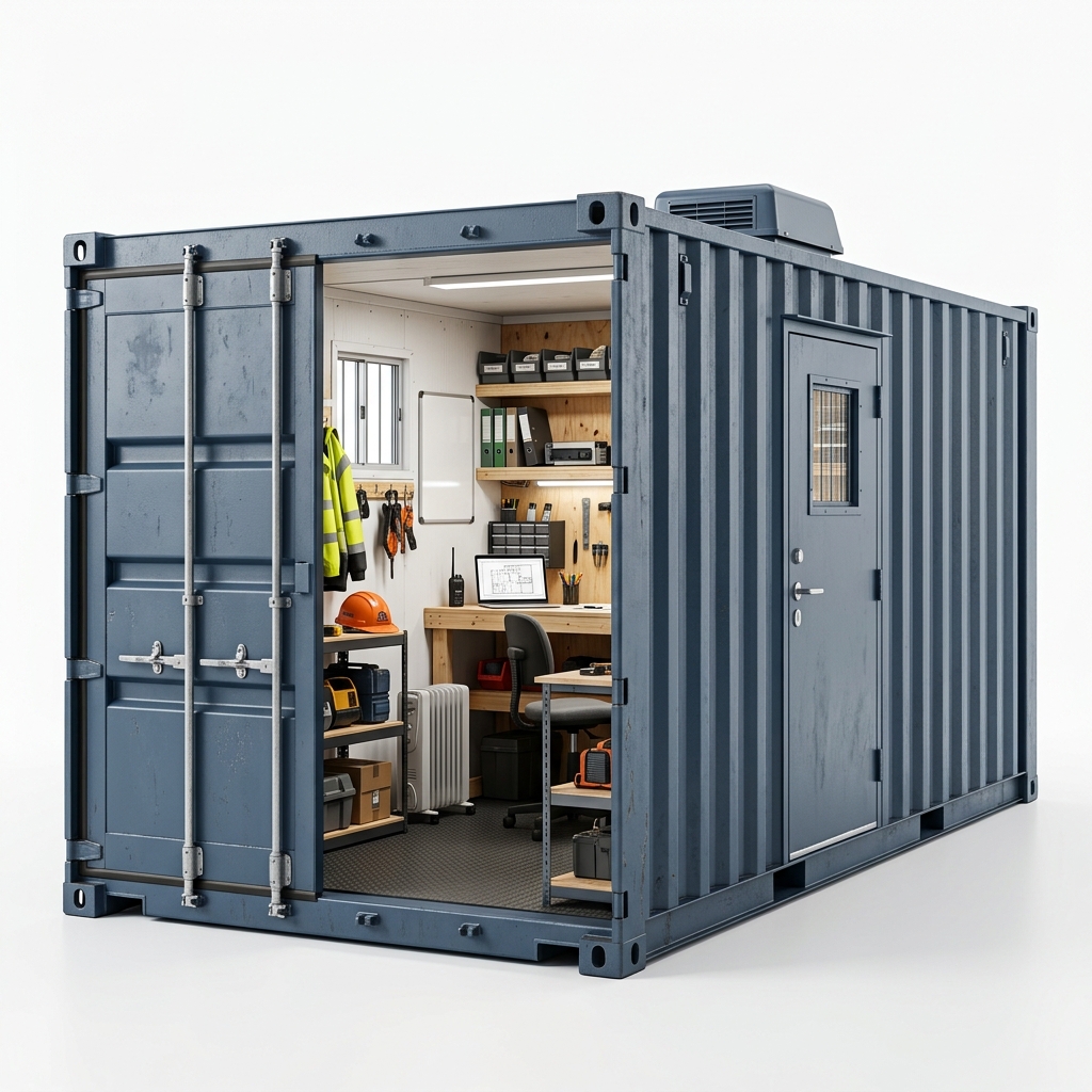 Containers almoxarifado e escritório para canteiro